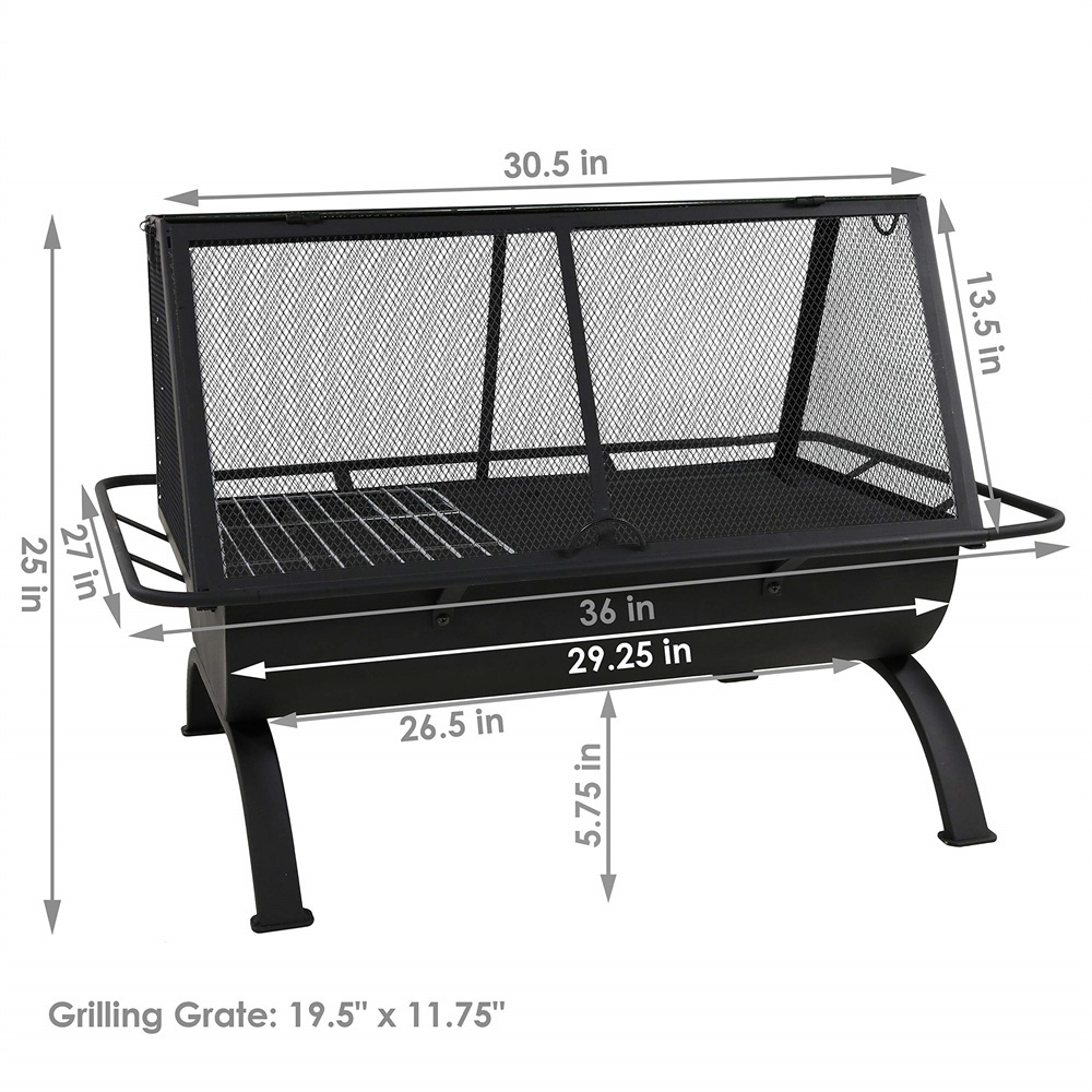 Patio Fire Pit with Steel Grill, 36 Inch Large Wood Burning Firepit for Outside Cooking BBQ Grill Grate, Fireplace 36in