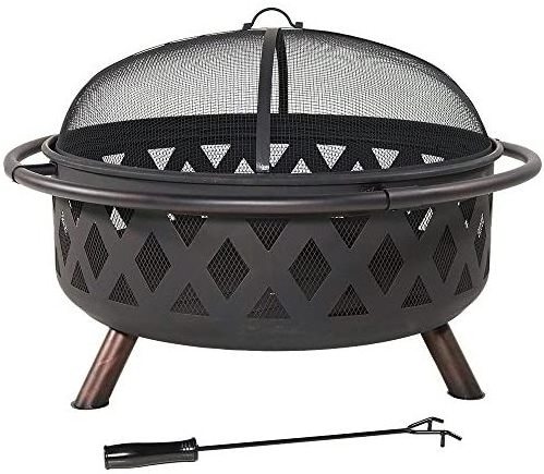 Jianyi Crossweave Outdoor Fire Pit 36in Large Bonfire Wood burning patio & backyard firepit with spark screen poker cover black