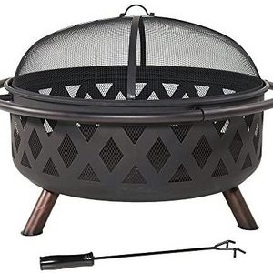 Jianyi Crossweave Outdoor Fire Pit 36in Large Bonfire Wood burning patio & backyard firepit with spark screen poker cover black