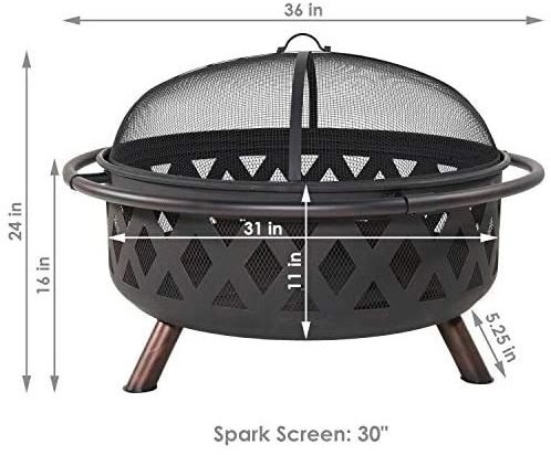 Jianyi Crossweave Outdoor Fire Pit 36in Large Bonfire Wood burning patio & backyard firepit with spark screen poker cover black