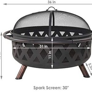 Jianyi Crossweave Outdoor Fire Pits 36in Large Bonfire Wood burning patio & backyard firepit w/h poker spark screen cover black