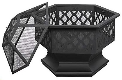 Hexagon Shape Fire Pit 26in 28in 30in for outdoor, garden, backyard, poolside w/flame-retardant mesh warmer mail order packaging