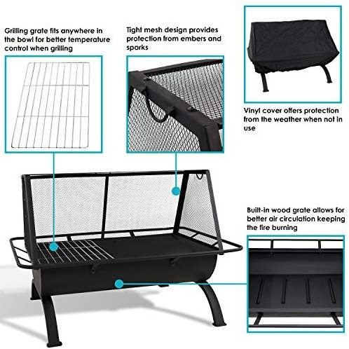 Patio Fire Pit with Steel Grill, 36 Inch Large Wood Burning Firepit for Outside Cooking BBQ Grill Grate, Fireplace 36in