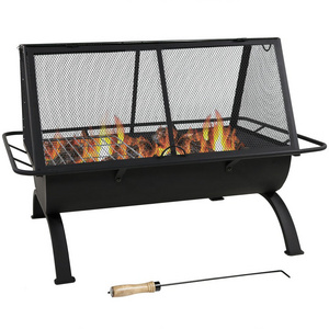 Outdoor Rectangle Fire Pit - 36 inch Large Wood Burning Patio & Backyard Firepit for Heating Outdoor with bbq grill barbecue