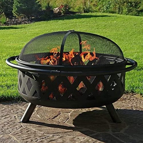 Jianyi Crossweave Outdoor Fire Pit 36in Large Bonfire Wood burning patio & backyard firepit with spark screen poker cover black