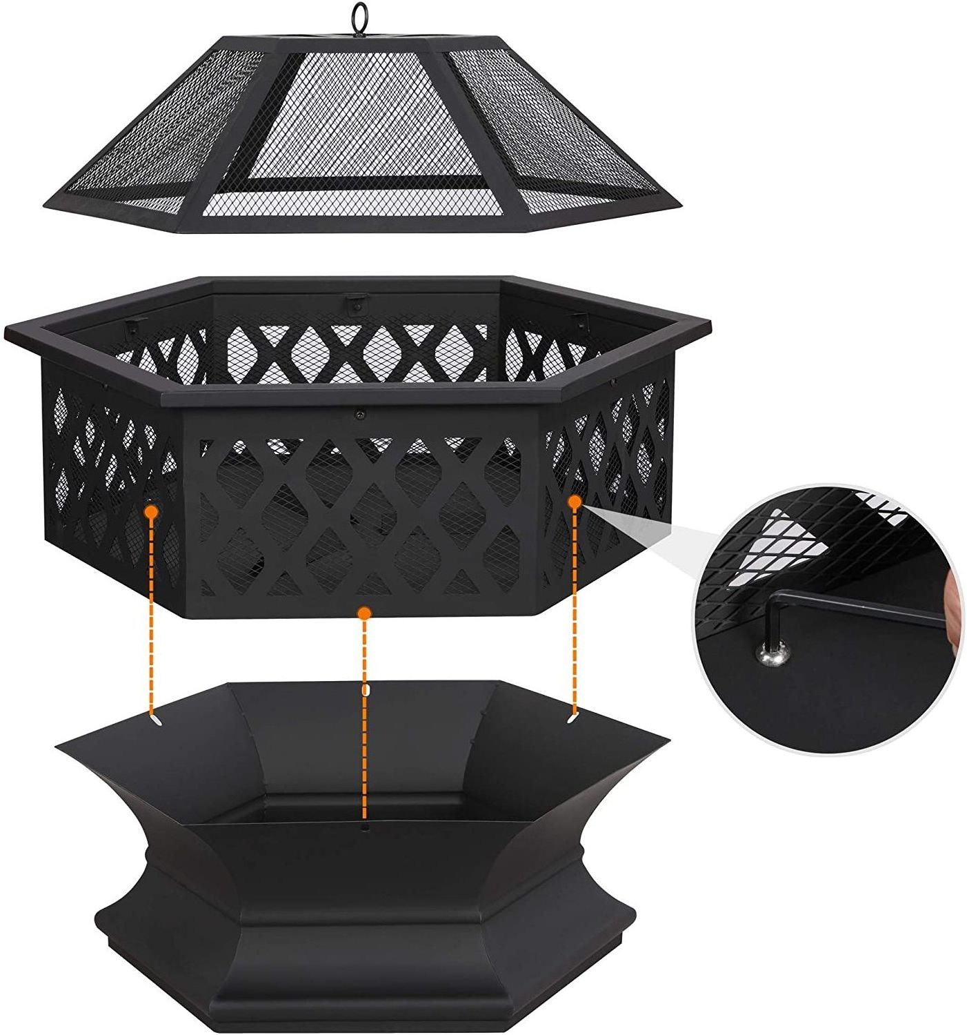 Hexagon Luxury Fireplace Large Size  Firepit Garden Fire Table Wood Charcoal Burning Outdoor Patio Heater Fire Pit