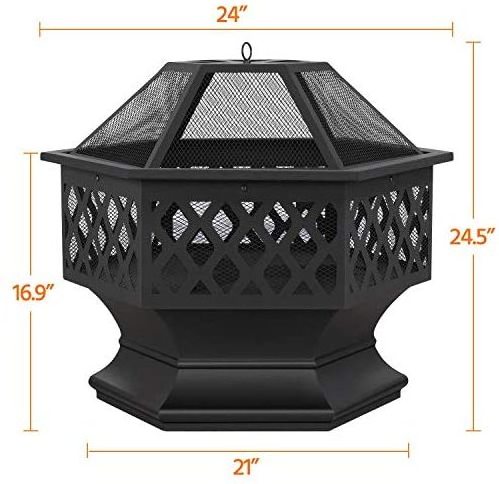 Hexagon Shape Fire Pit 26in 28in 30in for outdoor, garden, backyard, poolside w/flame-retardant mesh warmer mail order packaging