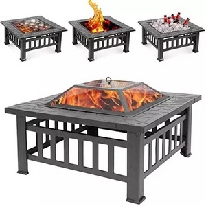 Large size square fire pit charcoal burning firepit 32" 34" 36" inch patio metal fire pit table 3 in 1 fire pit