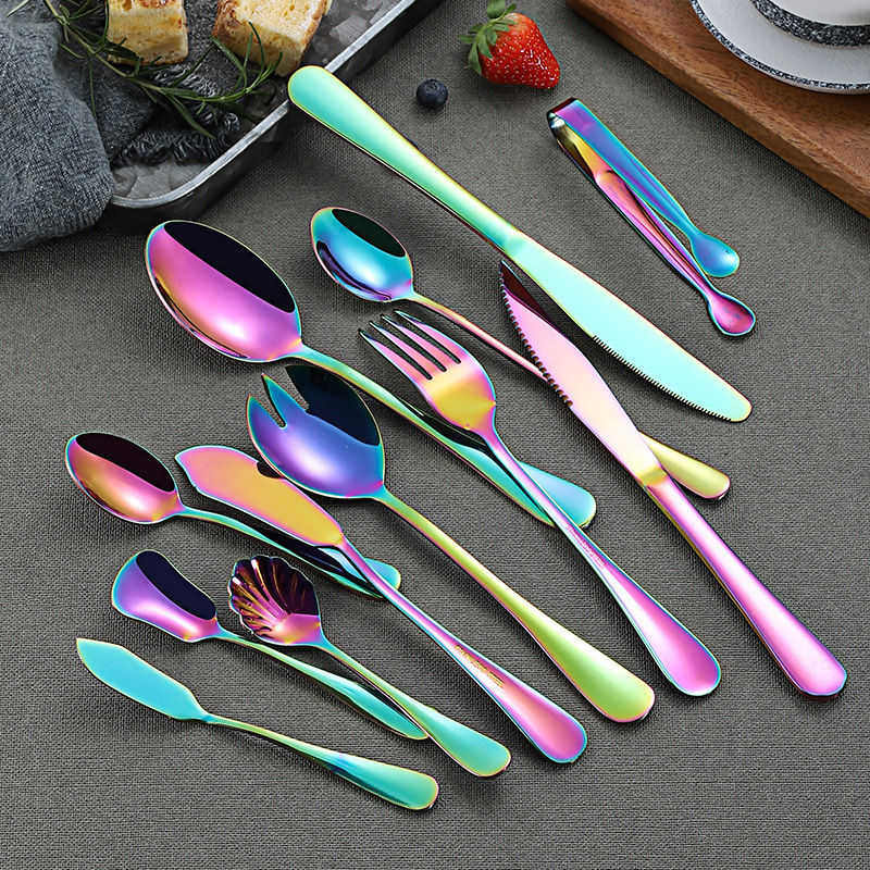 Multicolored Silverware Set Colorful PVD Stainless Steel Cutlery Rainbow Flatware Spoon And Fork