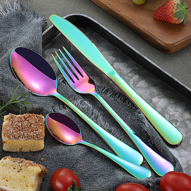 Multicolored Silverware Set Colorful PVD Stainless Steel Cutlery Rainbow Flatware Spoon And Fork