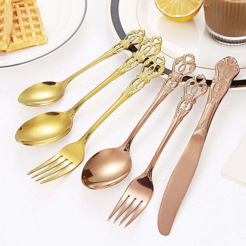 Bulk Gold Titanium Dinner Knife Spoon Fork Cutlery Set Luxury High Quality Stainless Steel