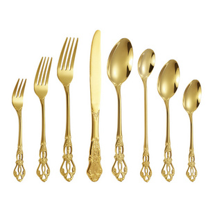 Bulk Gold Titanium Dinner Knife Spoon Fork Cutlery Set Luxury High Quality Stainless Steel