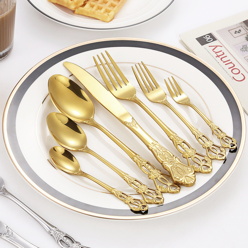 Bulk Gold Titanium Dinner Knife Spoon Fork Cutlery Set Luxury High Quality Stainless Steel