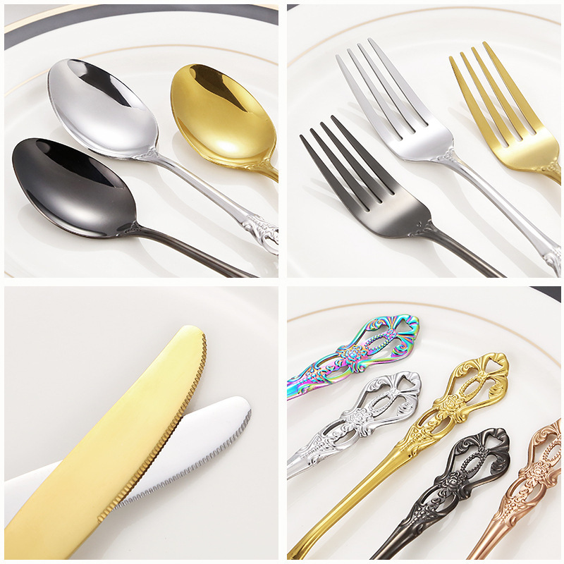 Bulk Gold Titanium Dinner Knife Spoon Fork Cutlery Set Luxury High Quality Stainless Steel