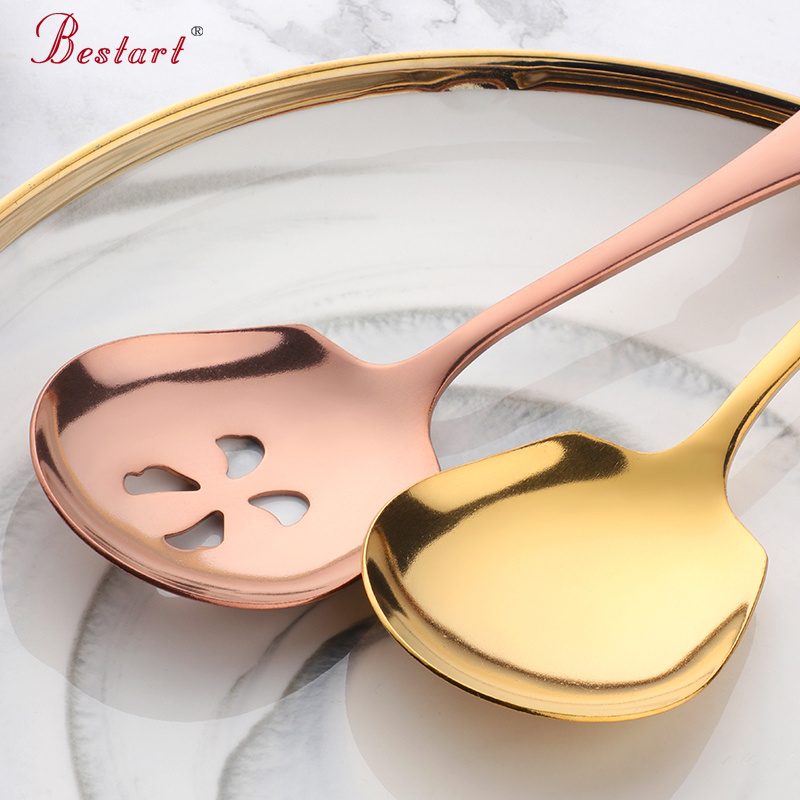 High Quality Colorful Slotted Service Spoons Set Stainless Steel Large Serving Spoon For Buffet Restaurant