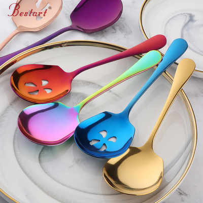 High Quality Colorful Slotted Service Spoons Set Stainless Steel Large Serving Spoon For Buffet Restaurant