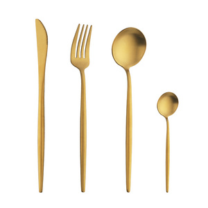 Bestart Christmas Modern Luxury Matte Gold Flatware Knife Fork Spoon Golden Plated Stainless Steel 304 Cutlery Set