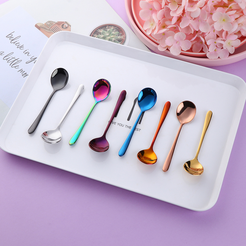 Popular Custom Small Long Handled Stainless Steel Rose Gold ice cream scoop Dessert Tea Spoon