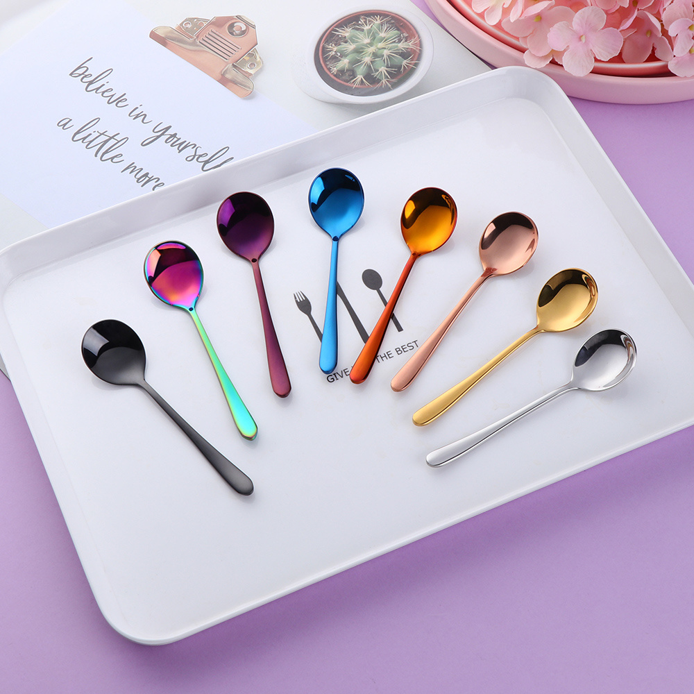 Popular Custom Small Long Handled Stainless Steel Rose Gold ice cream scoop Dessert Tea Spoon