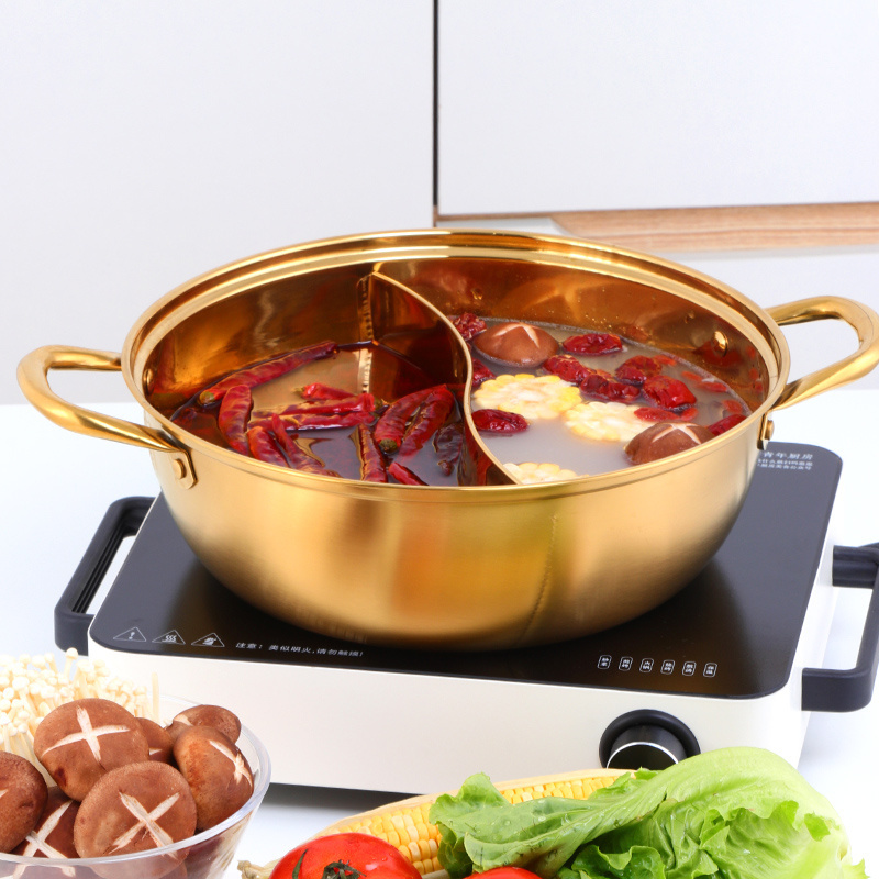 Stainless Steel Hot Pot Double Multi-user Hotpot With Divider Twin Divided Shabu Pot