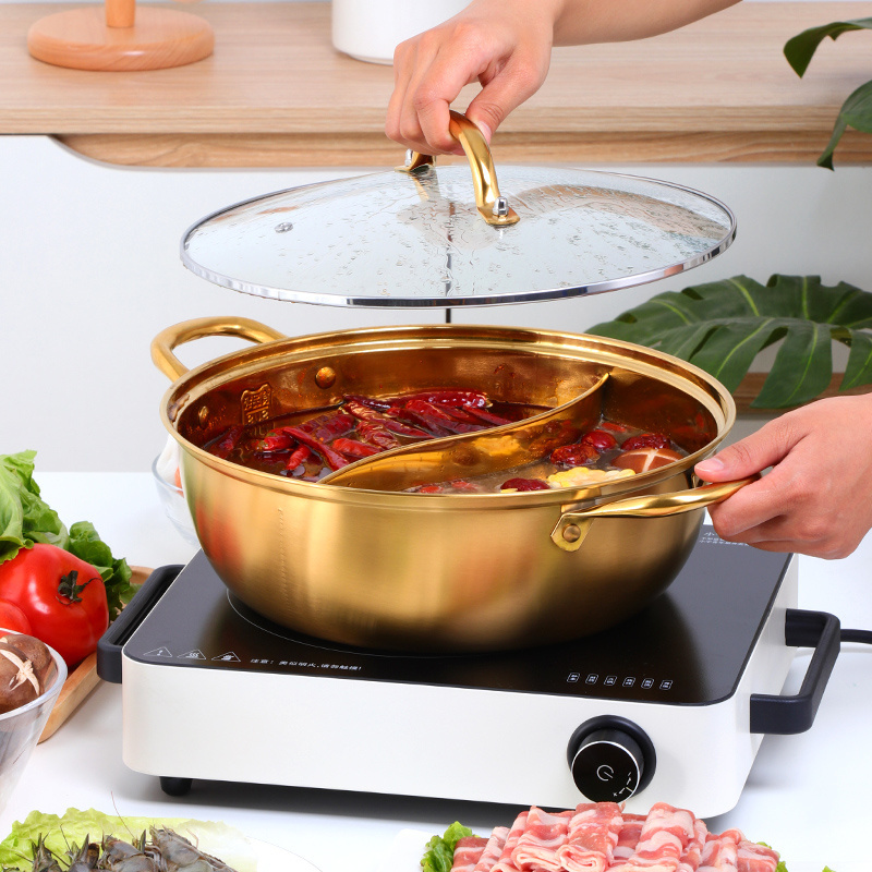 Stainless Steel Hot Pot Double Multi-user Hotpot With Divider Twin Divided Shabu Pot