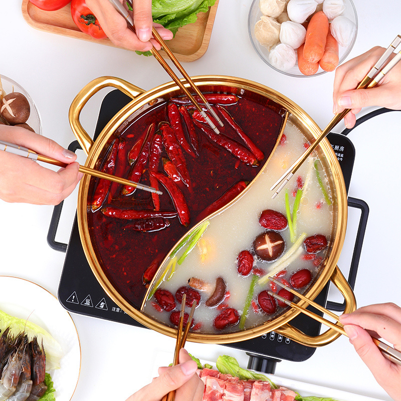 Stainless Steel Hot Pot Double Multi-user Hotpot With Divider Twin Divided Shabu Pot