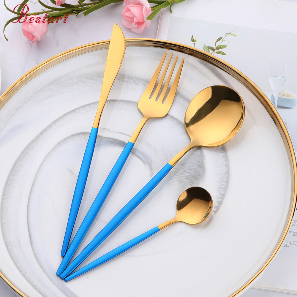 4pcs Stainless Steel Wedding Golden Bulk Flatware and Silverware Knife Fork Spoon Black Gold Cutlery Set