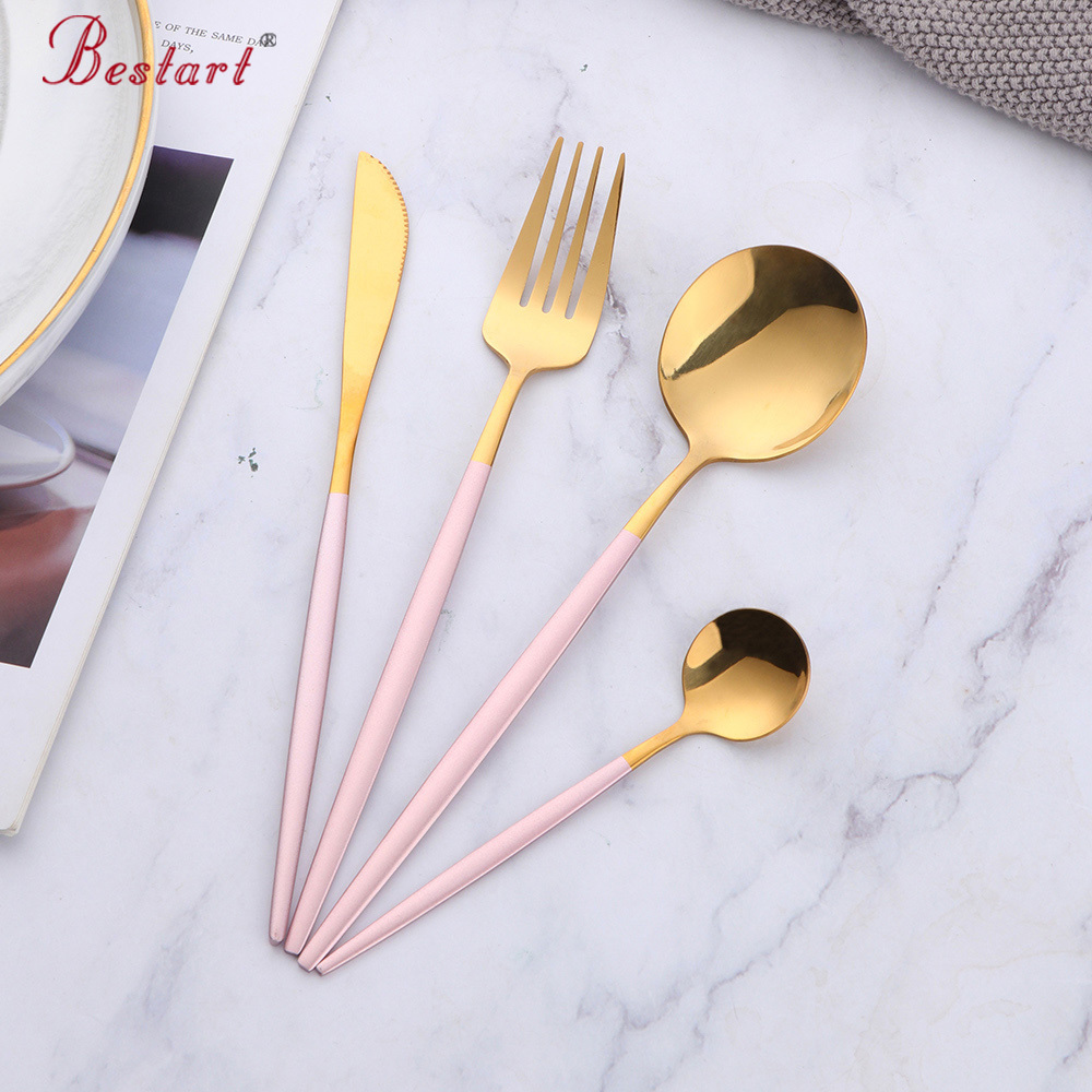 4pcs Stainless Steel Wedding Golden Bulk Flatware and Silverware Knife Fork Spoon Black Gold Cutlery Set