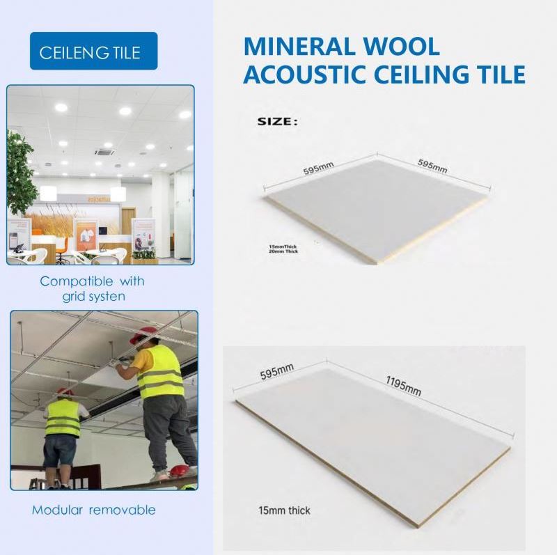 High nrc fireproof acoustic fiberglass drop ceiling tiles 2x4 mineral wool sound-absorbing