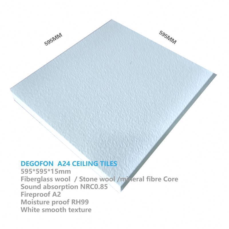 Stick on acoustic panels fiberglass wool ceilings tile with t grid used for hotel building mineral