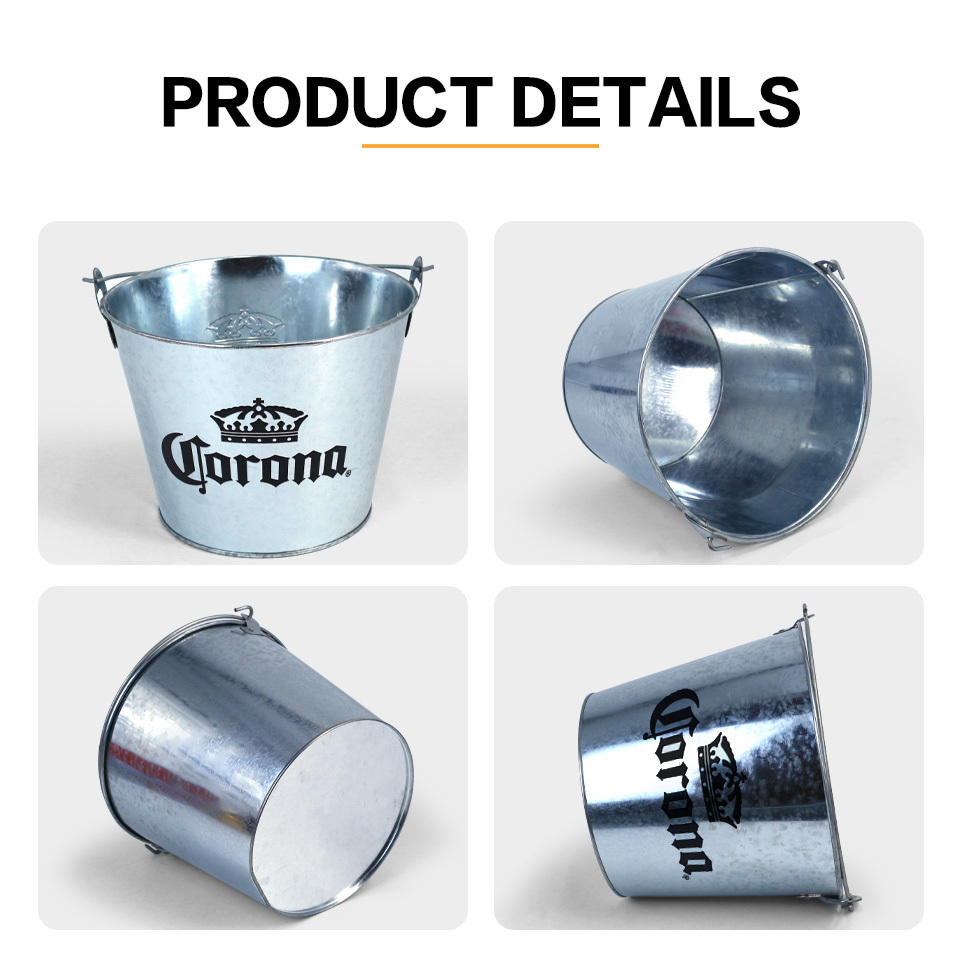 JYB large capacity Logo Printed iron tin pail handle galvanized Metal Drinks Cooler Bucket Party Ice Bucket