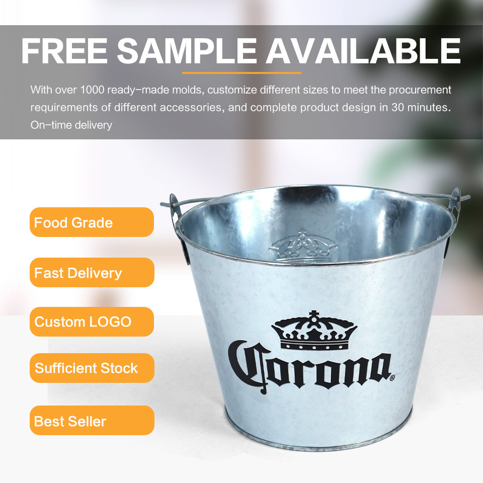 JYB large capacity Logo Printed iron tin pail handle galvanized Metal Drinks Cooler Bucket Party Ice Bucket