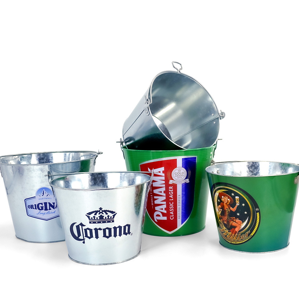 JYB large capacity Logo Printed iron tin pail handle galvanized Metal Drinks Cooler Bucket Party Ice Bucket