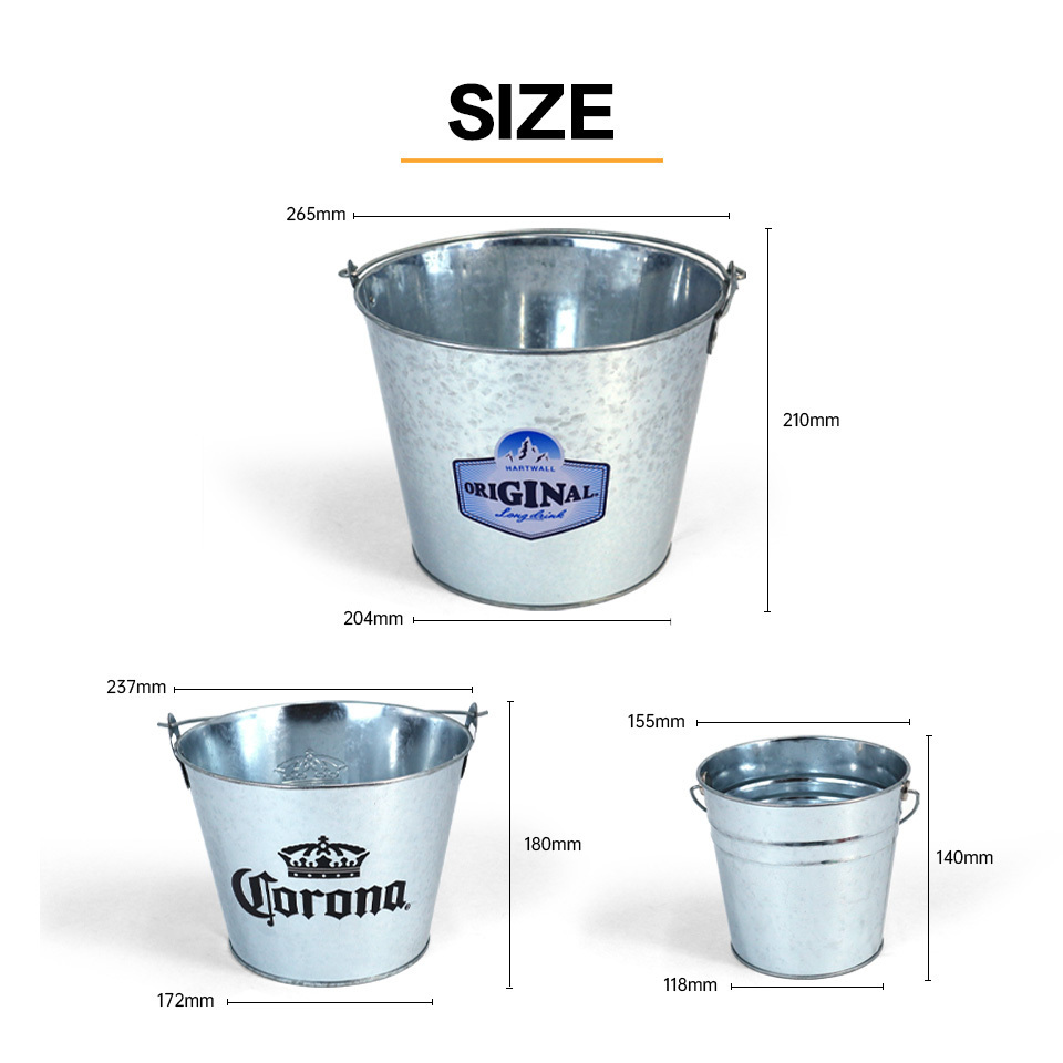 JYB large capacity Logo Printed iron tin pail handle galvanized Metal Drinks Cooler Bucket Party Ice Bucket