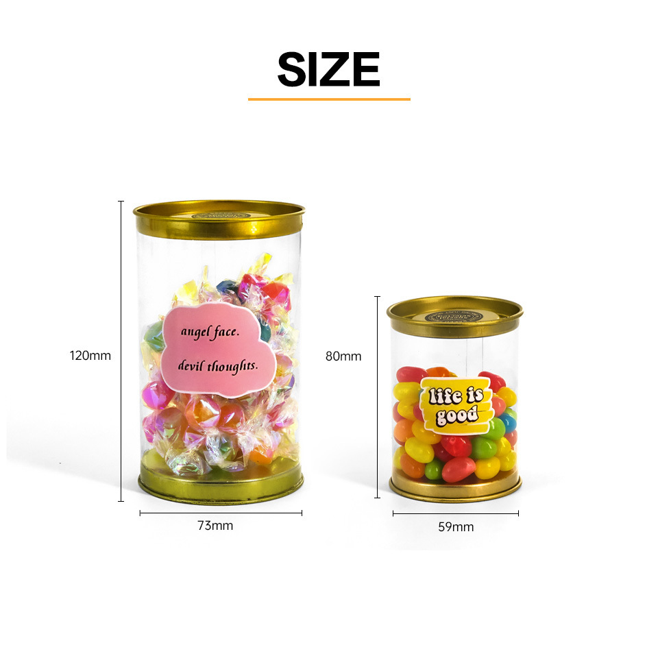 JYB custom food grade cylinder PET/PVC clear plastic tin tube for candy /chocolate/comestic /cookie/biscuit/gift packaging