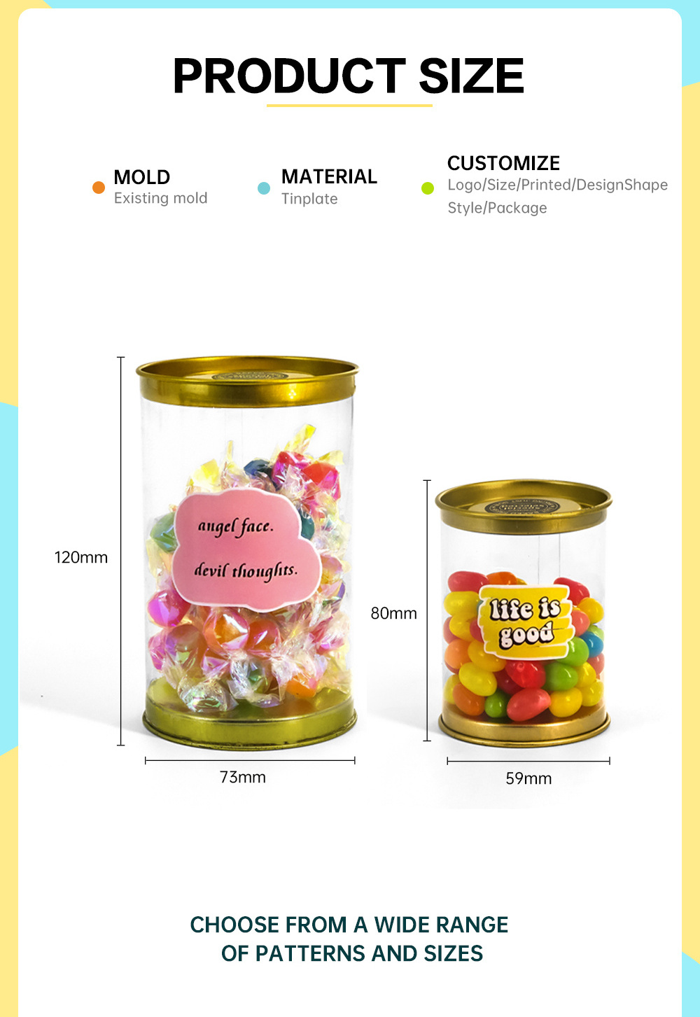 JYB Christmas wedding party cylinder round empty plastic candy cookie chocolate fruit gift packaging tin tube