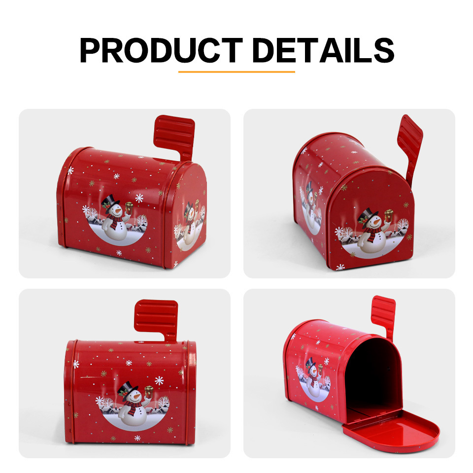 JYB customize Christmas food grade candy/chocolate/cookie/toy tin container metal tin can mailbox packaging