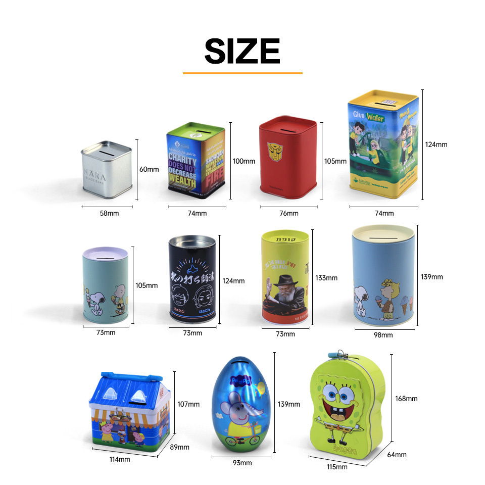 JYB custom Children kids rectangle /round metal tinplate chocolate candy tin box container tin can coin bank