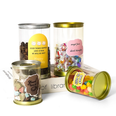 JYB custom food grade cylinder PET/PVC clear plastic tin tube for candy /chocolate/comestic /cookie/biscuit/gift packaging