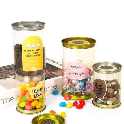 JYB wholesale PET/PVC gift food toys food grade packaging clear plastic cylinder empty tube packaging with tin lid