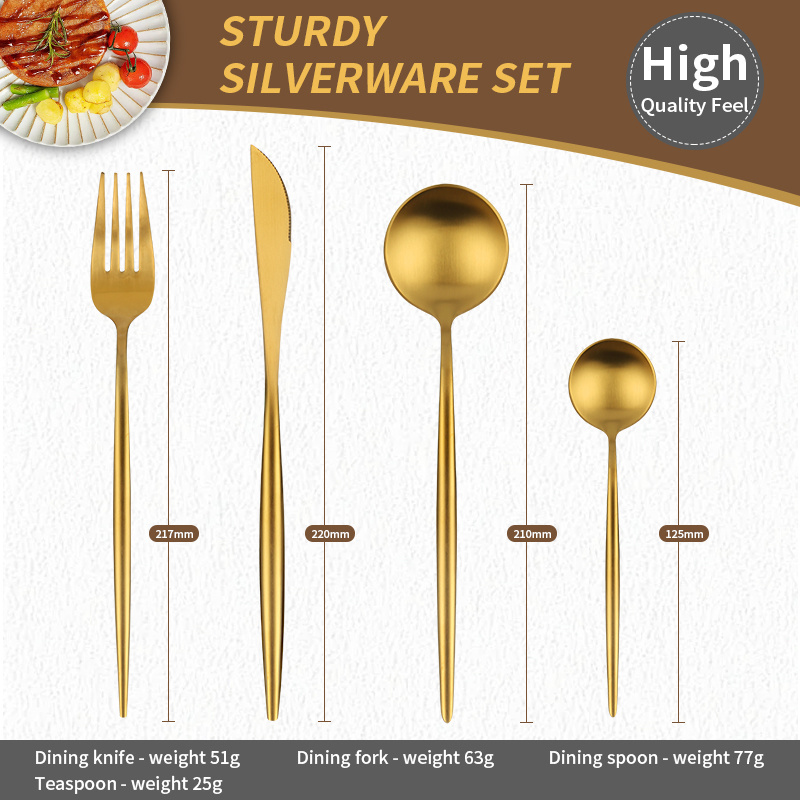 Buyer Star Bulk 24pcs Table Cutlery Stainless Steel 18/10 Spoon and Fork Gold Polished Silverware Flatware Set