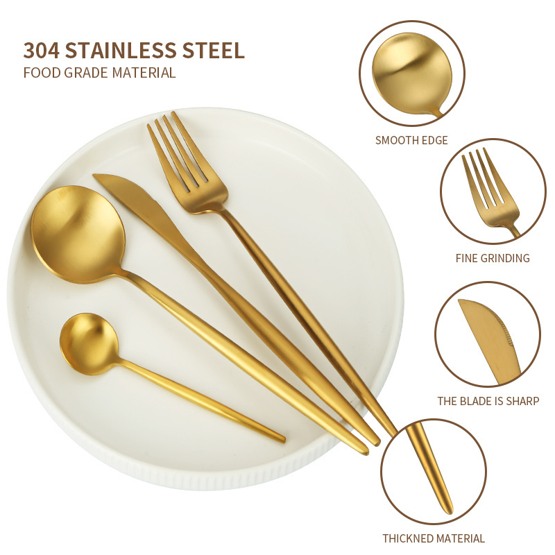 Buyer Star Bulk 24pcs Table Cutlery Stainless Steel 18/10 Spoon and Fork Gold Polished Silverware Flatware Set