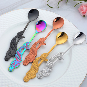 Wholesale Popular Mermaid Spoon Stainless Steel Rose Gold Teaspoon Metal Coffee Spoon