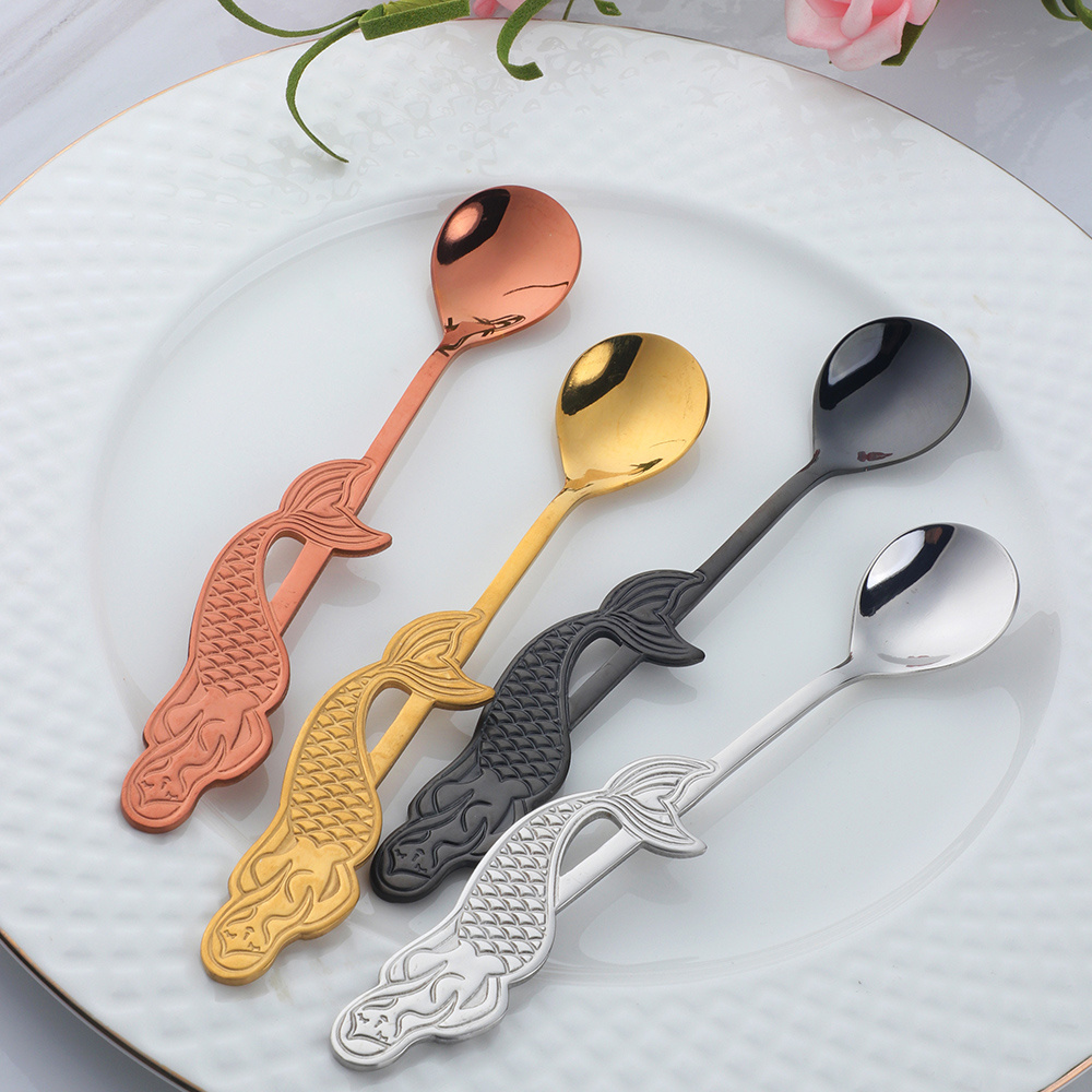 Wholesale Popular Mermaid Spoon Stainless Steel Rose Gold Teaspoon Metal Coffee Spoon