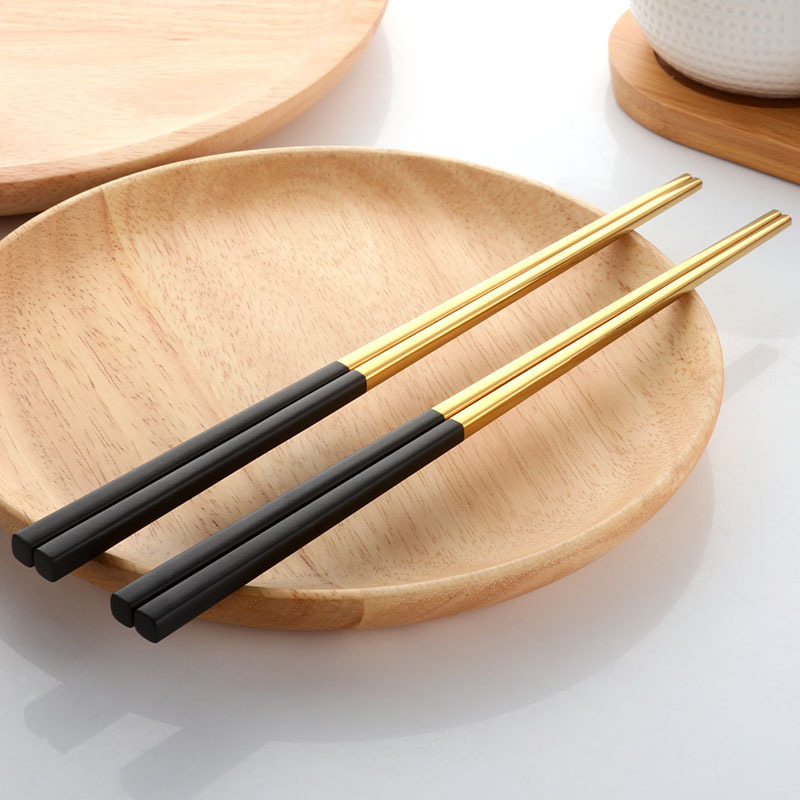 High Quality Luxury Black Gold Chopsticks Half Coating Titanium Plated Stainless Steel Chopsticks