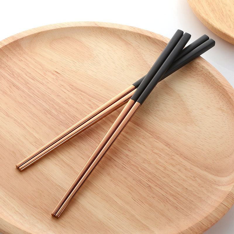 High Quality Luxury Black Gold Chopsticks Half Coating Titanium Plated Stainless Steel Chopsticks