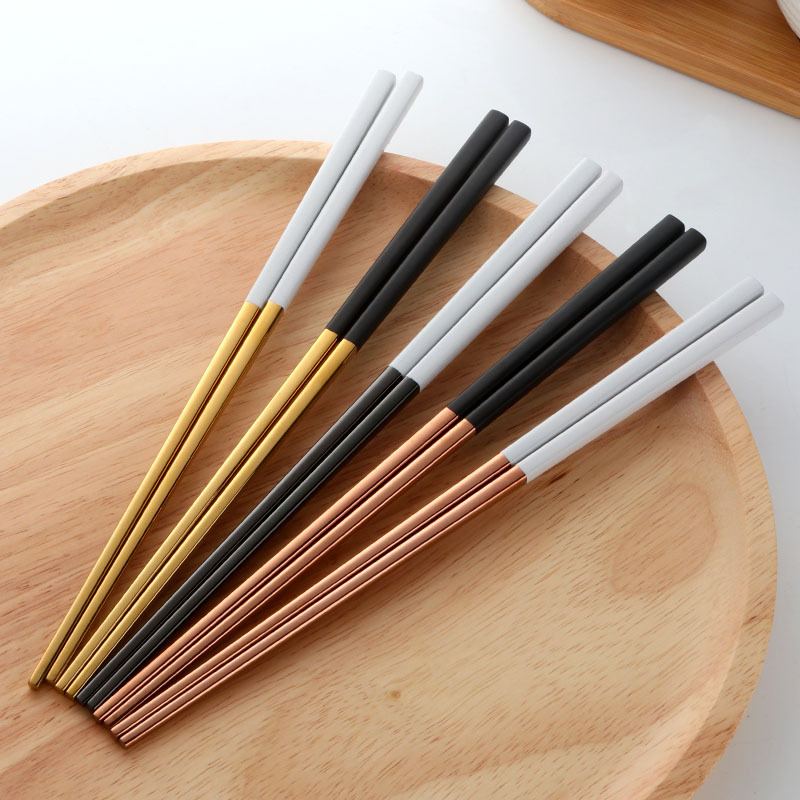 High Quality Luxury Black Gold Chopsticks Half Coating Titanium Plated Stainless Steel Chopsticks