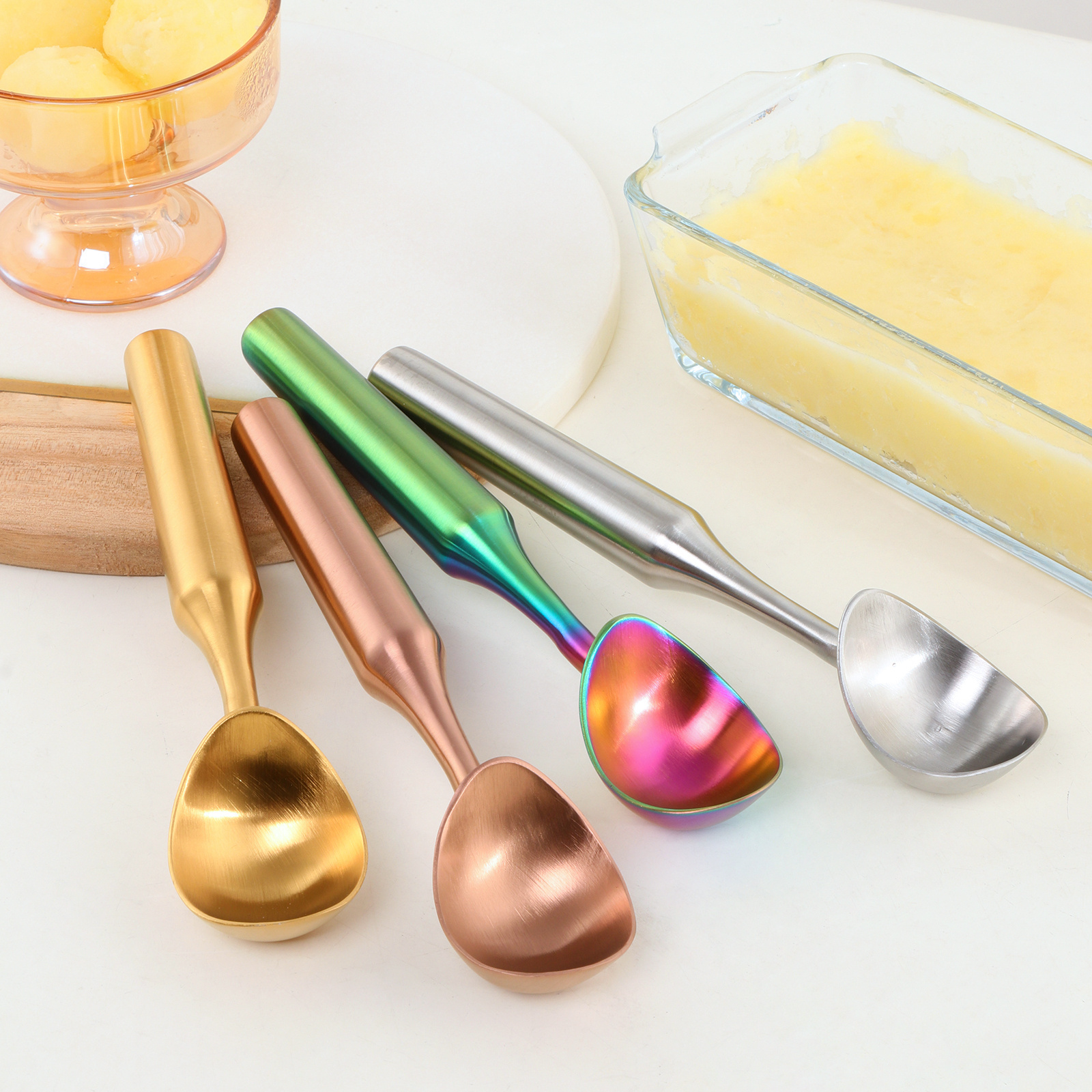 New kitchenware Ice Cream Tools Ice Creem Spoon Ball Maker Non-Slip Icecream Scoops Stainless Steel Ice Cream Scoop