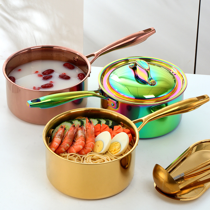 New Design 4 Colors Metal Soup Mike Cooking Pan Stainless Steel Titanium Boiling Pot with Lid