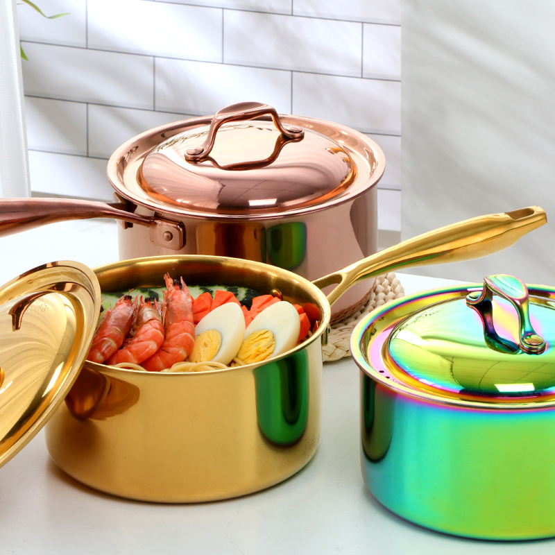 New Design 4 Colors Metal Soup Mike Cooking Pan Stainless Steel Titanium Boiling Pot with Lid